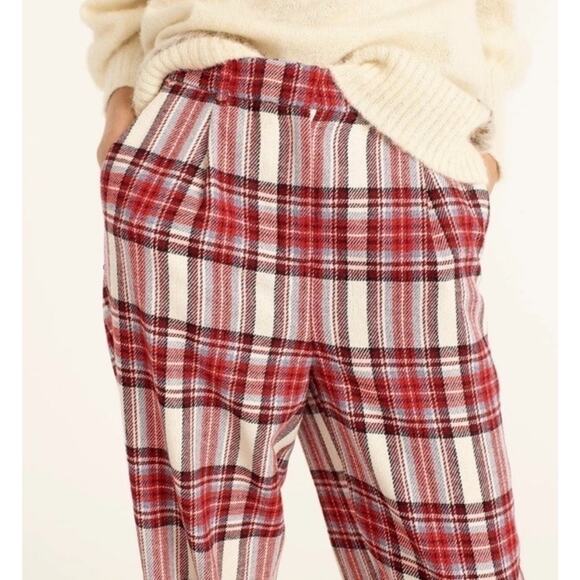 J.CREW Tapered-Leg Wool Pants Tartan Plaid White/Red Womens Size 2T TALL - Picture 3 of 16